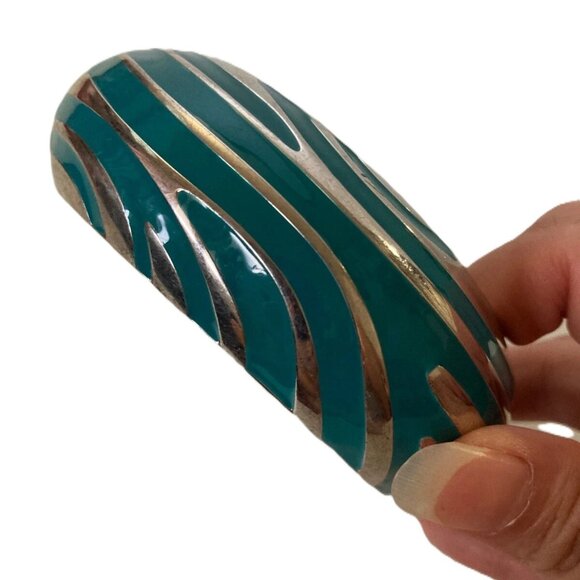 80’s vintage Plastic metal Bangles Bracelet Lot Of 2 Chunky blue silver jewelry - Picture 9 of 9